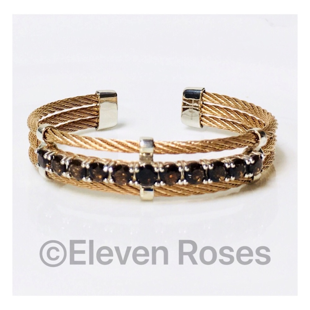 Savvy Cie Smoky Quartz Triple Coil Cuff Bracelet
